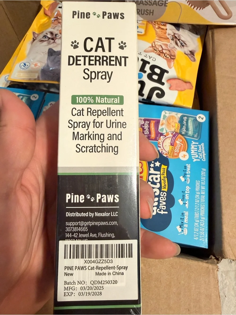 Variety box of cat treats/Soup pouches/ Electric Brush and Cat Spray for Urine